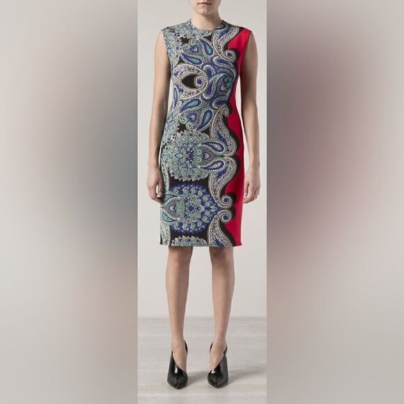 Lanvin Cap Sleeve Paisley Neoprene Sheath Dress. Size 36. - Picture 1 of 9